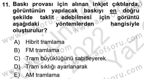 Sayısal Fotoğraf Baskı Teknikleri Dersi 2022 - 2023 Yılı Yaz Okulu Sınav Soruları 11. Soru