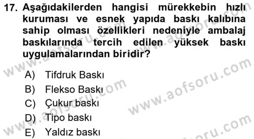 Sayısal Fotoğraf Baskı Teknikleri Dersi 2022 - 2023 Yılı Yaz Okulu Sınav Soruları 17. Soru
