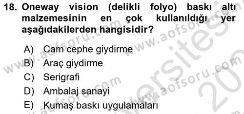Sayısal Fotoğraf Baskı Teknikleri Dersi 2022 - 2023 Yılı Yaz Okulu Sınav Soruları 18. Soru