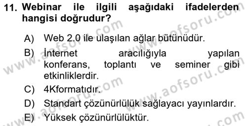 Sayısal Fotoğraf Baskı Teknikleri Dersi Ara Sınavı Deneme Sınav Soruları 11. Soru