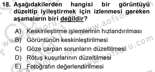 Sayısal Fotoğraf Baskı Teknikleri Dersi Ara Sınavı Deneme Sınav Soruları 18. Soru