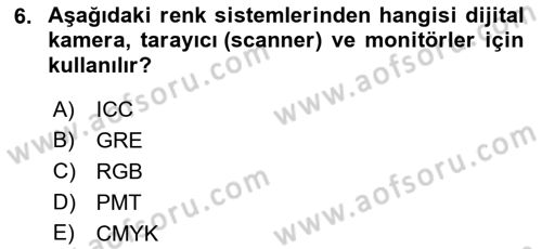 Sayısal Fotoğraf Baskı Teknikleri Dersi Ara Sınavı Deneme Sınav Soruları 6. Soru