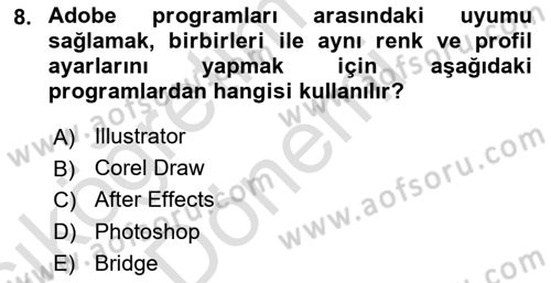 Sayısal Fotoğraf Baskı Teknikleri Dersi Ara Sınavı Deneme Sınav Soruları 8. Soru