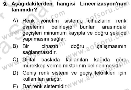 Sayısal Fotoğraf Baskı Teknikleri Dersi Ara Sınavı Deneme Sınav Soruları 9. Soru