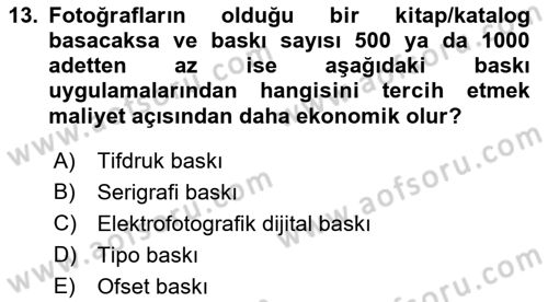 Sayısal Fotoğraf Baskı Teknikleri Dersi 2023 - 2024 Yılı (Final) Dönem Sonu Sınav Soruları 13. Soru