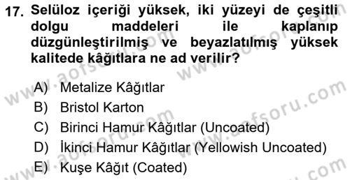 Sayısal Fotoğraf Baskı Teknikleri Dersi 2023 - 2024 Yılı (Final) Dönem Sonu Sınav Soruları 17. Soru