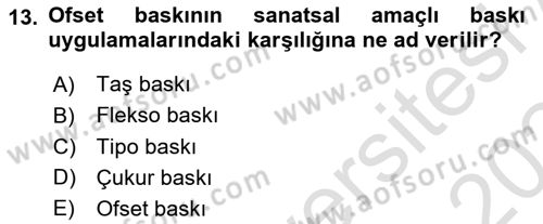 Sayısal Fotoğraf Baskı Teknikleri Dersi 2023 - 2024 Yılı Yaz Okulu Sınav Soruları 13. Soru