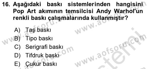 Sayısal Fotoğraf Baskı Teknikleri Dersi 2023 - 2024 Yılı Yaz Okulu Sınav Soruları 16. Soru