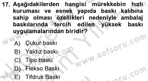 Sayısal Fotoğraf Baskı Teknikleri Dersi 2023 - 2024 Yılı Yaz Okulu Sınav Soruları 17. Soru