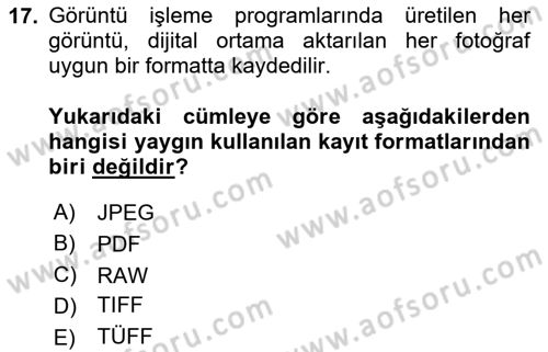 Sayısal Fotoğraf Baskı Teknikleri Dersi 2024 - 2025 Yılı (Vize) Ara Sınav Soruları 17. Soru