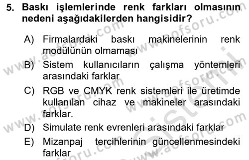 Sayısal Fotoğraf Baskı Teknikleri Dersi 2024 - 2025 Yılı (Vize) Ara Sınav Soruları 5. Soru