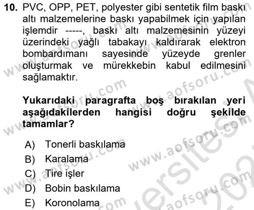 Sayısal Fotoğraf Baskı Teknikleri Dersi 2024 - 2025 Yılı (Final) Dönem Sonu Sınav Soruları 10. Soru