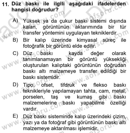 Sayısal Fotoğraf Baskı Teknikleri Dersi 2024 - 2025 Yılı (Final) Dönem Sonu Sınav Soruları 11. Soru