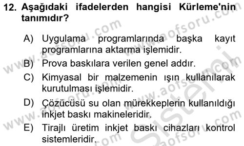Sayısal Fotoğraf Baskı Teknikleri Dersi 2024 - 2025 Yılı (Final) Dönem Sonu Sınav Soruları 12. Soru