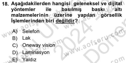 Sayısal Fotoğraf Baskı Teknikleri Dersi 2024 - 2025 Yılı (Final) Dönem Sonu Sınav Soruları 18. Soru