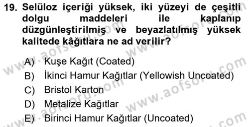 Sayısal Fotoğraf Baskı Teknikleri Dersi 2024 - 2025 Yılı (Final) Dönem Sonu Sınav Soruları 19. Soru