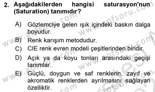 Sayısal Fotoğraf Baskı Teknikleri Dersi 2024 - 2025 Yılı (Final) Dönem Sonu Sınav Soruları 2. Soru