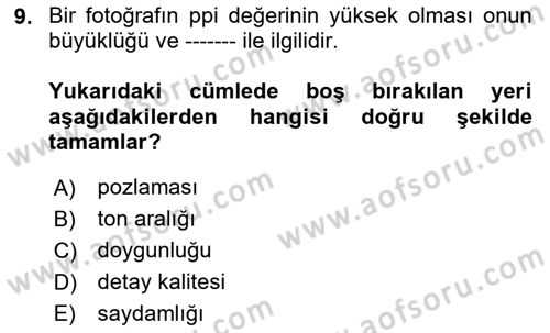 Sayısal Fotoğraf Baskı Teknikleri Dersi 2024 - 2025 Yılı (Final) Dönem Sonu Sınav Soruları 9. Soru