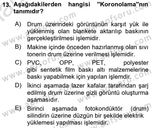 Sayısal Fotoğraf Baskı Teknikleri Dersi 2024 - 2025 Yılı Yaz Okulu Sınav Soruları 13. Soru