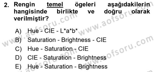 Sayısal Fotoğraf Baskı Teknikleri Dersi 2024 - 2025 Yılı Yaz Okulu Sınav Soruları 2. Soru