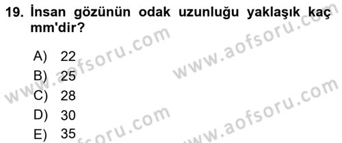 Optik Bakış Dersi 2015 - 2016 Yılı (Final) Dönem Sonu Sınav Soruları 19. Soru