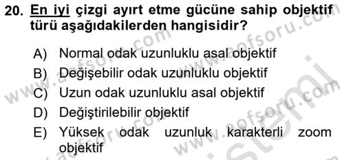 Optik Bakış Dersi 2015 - 2016 Yılı (Final) Dönem Sonu Sınav Soruları 20. Soru