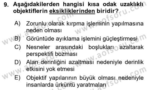 Optik Bakış Dersi 2015 - 2016 Yılı (Final) Dönem Sonu Sınav Soruları 9. Soru