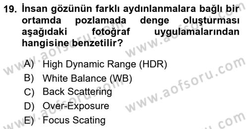Optik Bakış Dersi 2016 - 2017 Yılı (Final) Dönem Sonu Sınav Soruları 19. Soru