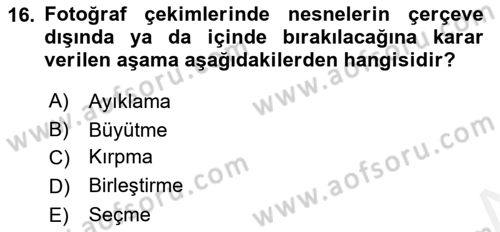 Optik Bakış Dersi 2018 - 2019 Yılı (Vize) Ara Sınavı 16. Soru