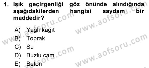 Optik Bakış Dersi 2020 - 2021 Yılı Yaz Okulu Sınav Soruları 1. Soru