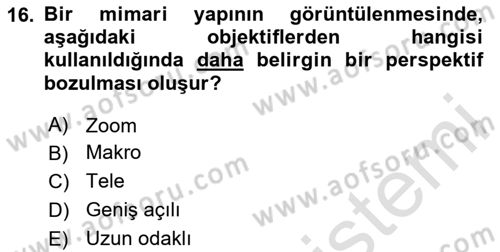 Optik Bakış Dersi 2020 - 2021 Yılı Yaz Okulu Sınav Soruları 16. Soru