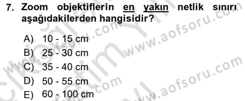 Optik Bakış Dersi 2020 - 2021 Yılı Yaz Okulu Sınav Soruları 7. Soru