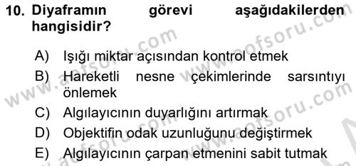 Optik Bakış Dersi 2021 - 2022 Yılı (Vize) Ara Sınavı 10. Soru