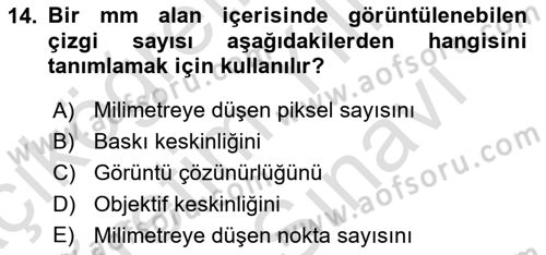 Optik Bakış Dersi 2021 - 2022 Yılı (Vize) Ara Sınav Soruları 14. Soru