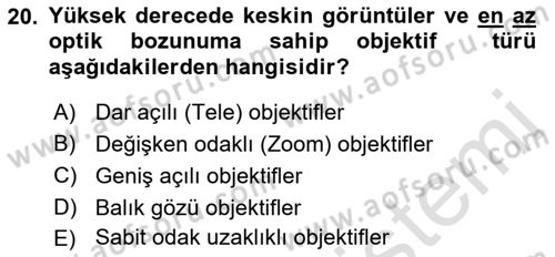 Optik Bakış Dersi 2021 - 2022 Yılı (Vize) Ara Sınav Soruları 20. Soru