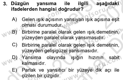 Optik Bakış Dersi 2021 - 2022 Yılı (Vize) Ara Sınav Soruları 3. Soru