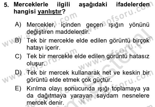 Optik Bakış Dersi 2021 - 2022 Yılı (Vize) Ara Sınavı 5. Soru