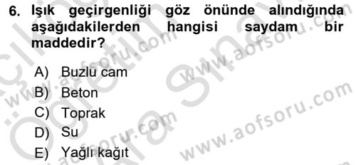 Optik Bakış Dersi 2021 - 2022 Yılı (Vize) Ara Sınav Soruları 6. Soru