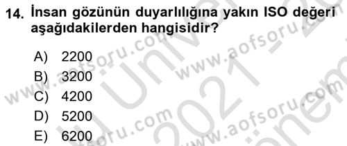 Optik Bakış Dersi 2021 - 2022 Yılı (Final) Dönem Sonu Sınav Soruları 14. Soru