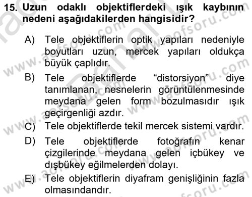 Optik Bakış Dersi 2021 - 2022 Yılı (Final) Dönem Sonu Sınav Soruları 15. Soru