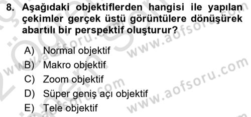 Optik Bakış Dersi 2021 - 2022 Yılı (Final) Dönem Sonu Sınav Soruları 8. Soru