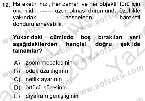 Optik Bakış Dersi 2021 - 2022 Yılı Yaz Okulu Sınav Soruları 12. Soru