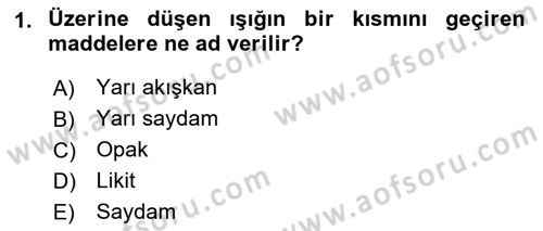 Optik Bakış Dersi 2022 - 2023 Yılı Yaz Okulu Sınav Soruları 1. Soru