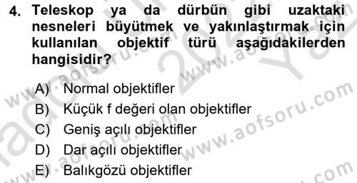 Optik Bakış Dersi 2022 - 2023 Yılı Yaz Okulu Sınav Soruları 4. Soru