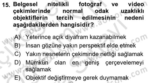 Optik Bakış Dersi 2023 - 2024 Yılı (Vize) Ara Sınav Soruları 15. Soru