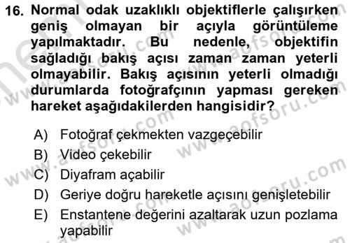 Optik Bakış Dersi 2023 - 2024 Yılı (Vize) Ara Sınav Soruları 16. Soru