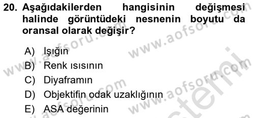 Optik Bakış Dersi 2023 - 2024 Yılı (Vize) Ara Sınav Soruları 20. Soru