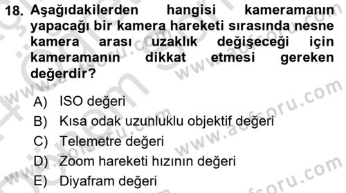 Optik Bakış Dersi 2023 - 2024 Yılı (Final) Dönem Sonu Sınav Soruları 18. Soru