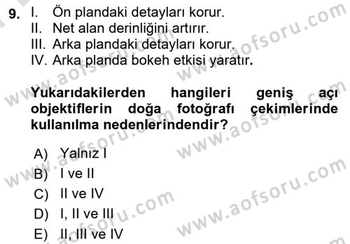 Optik Bakış Dersi 2023 - 2024 Yılı (Final) Dönem Sonu Sınav Soruları 9. Soru