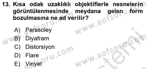 Optik Bakış Dersi 2023 - 2024 Yılı Yaz Okulu Sınav Soruları 13. Soru